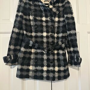 Burberry Checkered Black and White Pea Coat